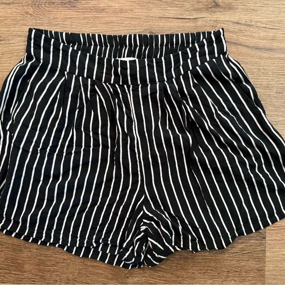 Ava Sky Black and White Striped High Waist Shorts